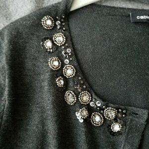 Charcoal Jeweled Neck Cardigan